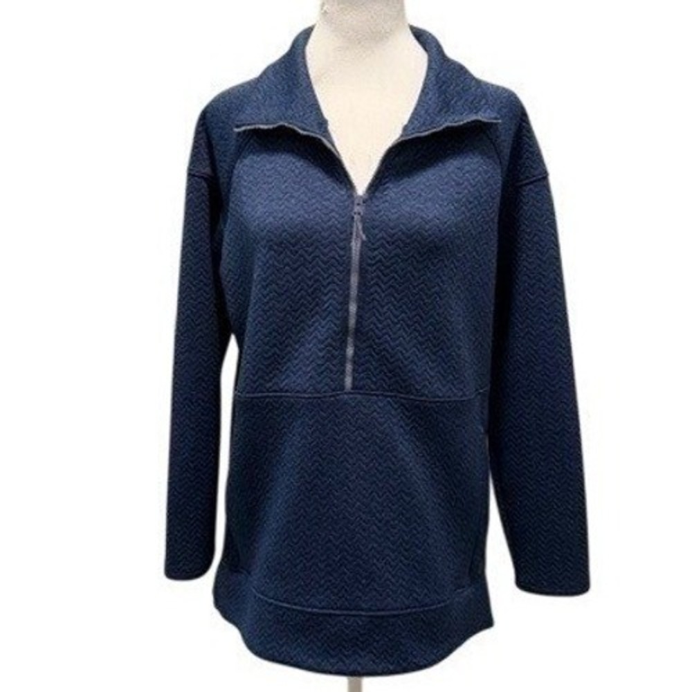 LL Bean Womens L Flex Forward Quilted Half Zip Pullover‎ Navy Blue Outdoor